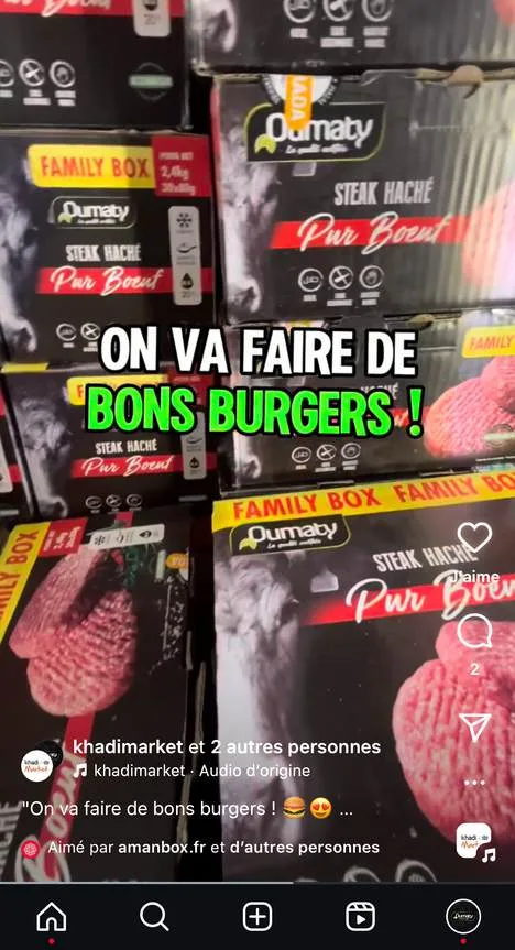 Instagram video screenshot: “Let’s make great burgers!” with products on the shelf